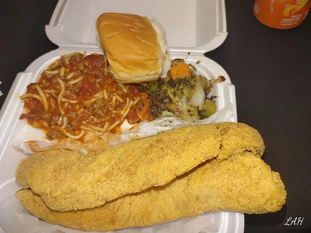 Soul Food Sunday-Fried Whiting Spaghetti and Mojo Veggies